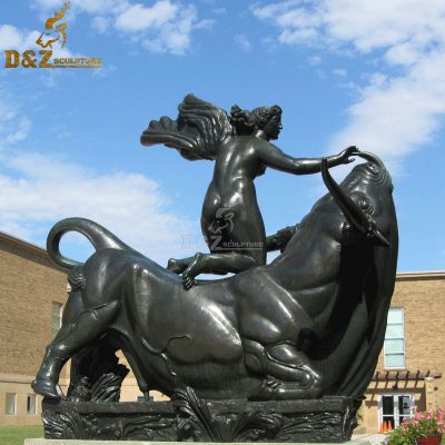 bull statue and girl