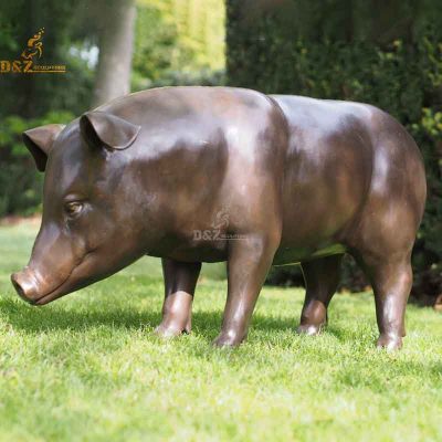 Bronze pig sculpture life size metal decor