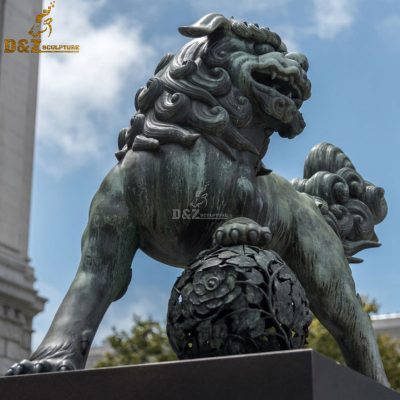 Chinese Traditional Life Size Bronze Foo Dog Brass Lion Sculpture