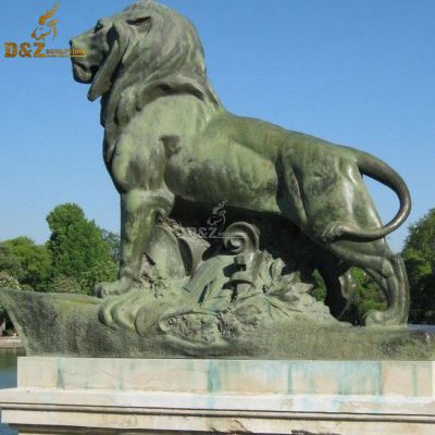 Pair of life size cast guardian bronze lion statue sculpture