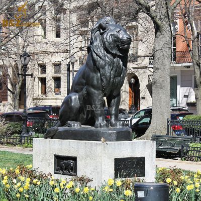 Life Size Bronze Sitting Lion Statue Brass Garden Lions Sculpture Pair