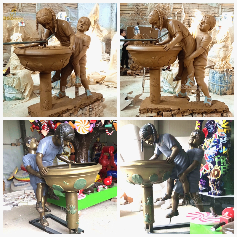 Height 120cm metal casting bronze child fountain sculpture for sale