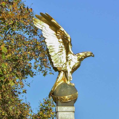 Custom size gold metal animal decoration bronze large brass eagle statue with ball DZE-D465