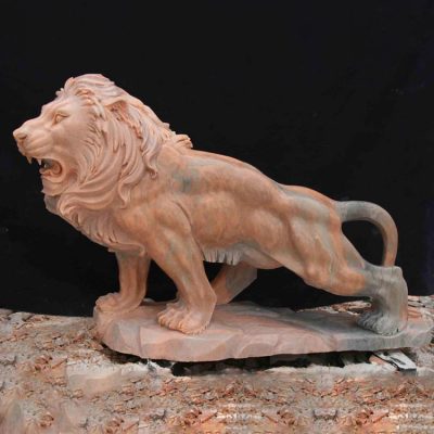 China factory engraved modern design hot sale red marble lion yard statue DZL-D529