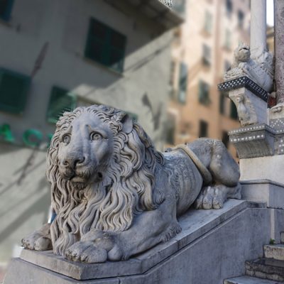 Famous Italy outdoor decor carved best lion brand grey marble statue DZL-D552