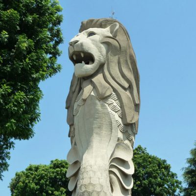 Famous symbolic large size high quality marble singapore lion statue DZL-D523