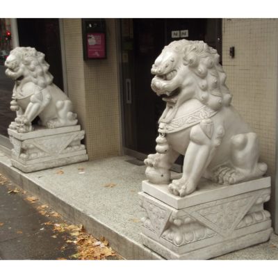 Home indoor decoration factory professional custom marble fu lion statue DZL-D525