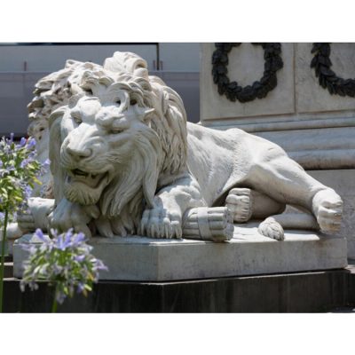 Modern natural marble engraved life size best sell lion front door statues DZL-D534