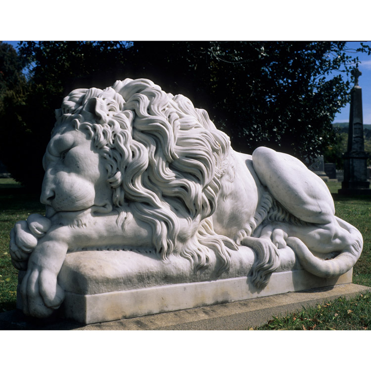 Natural White Marble Stone Lion sleeping sculpture