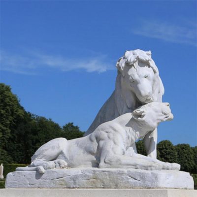 Stone animal decoration life size hand carved white marble art deco lion statue DZL-D526