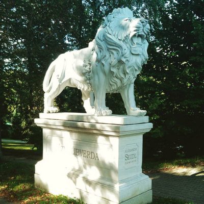 White marble engraved engineer custom made life size stone the lion garden sculpture for sale DZL-D548