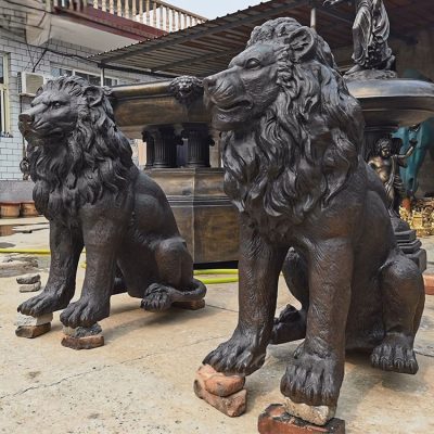 Best patina garden decor large size cast indoor lion sculptures DZL-D596