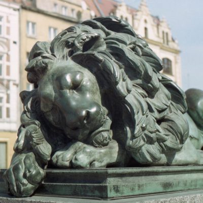 Green patina wholesale exquist bronze casting sleeping lion statue DZL-D575