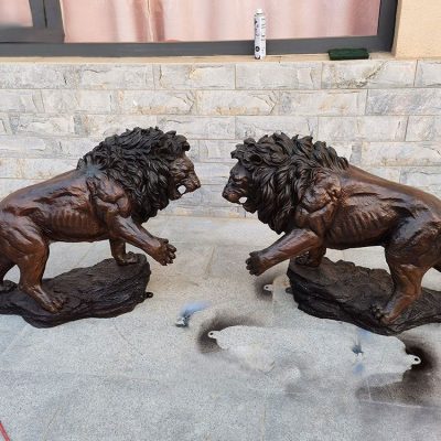 Life size crafts school hotel decor man made bronze pair of lion statue DZL-D605