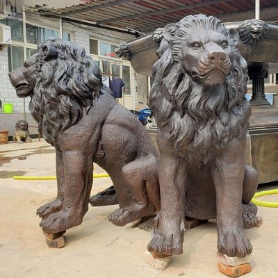 Manufacturer professional made art design garden home pair of bronze lion statue DZL-D583