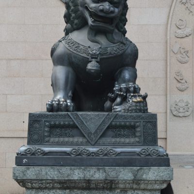 Popular chinese door entrance decor bronze fu lion outdoor statues DZL-D594