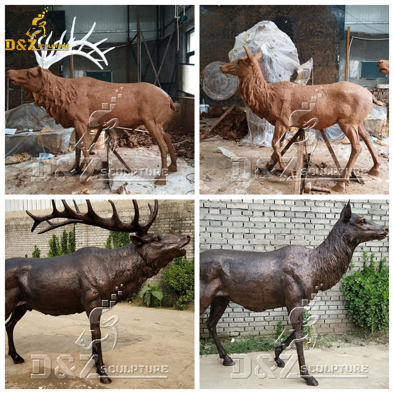 Green patina best quality hand made real size deer bronze garden sculpture DZD-D635