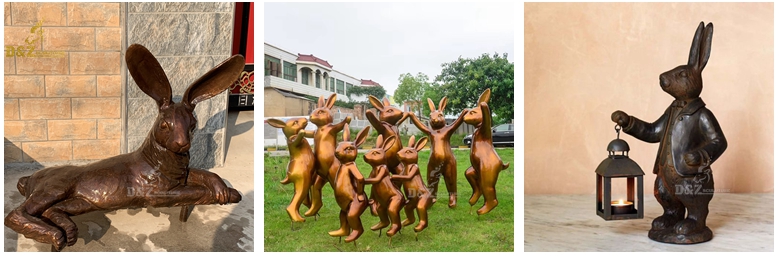 Giant metal garden decor hand welding brass boxing hares sculpture DZH-D650