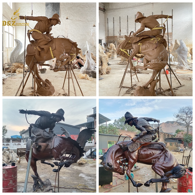 Hand made best quality large size outdoor school decoration bronze cowboy sculpture