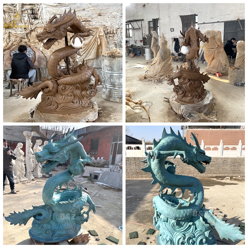 Large size hand made bronze casting restuarant use best artwork dragon sculpture water fountain