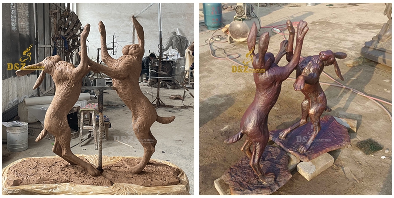 Chinese factory professional custom made interesting fighting hare sculpture garden DZH-D647