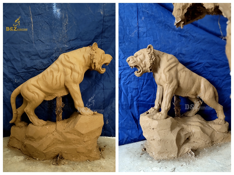 Height 90cm custom made lifelike bronze casting roaring tiger sculpture for sale