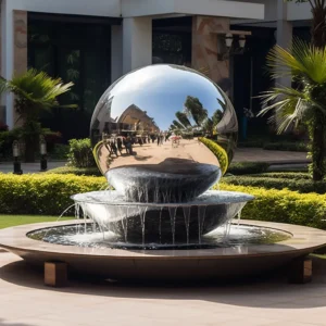Large Metalic Sphere Fountain Sculpture